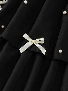 时尚夏季新款套装，方领荷叶边无袖上衣+高腰A字珍珠装饰裙，撞色设计，适合少女穿着 - 黑色 - 查看 10