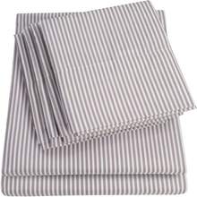 Queen Size Sheets for Bedroom, 1500 Thread Count Fine Brushed Microfiber, Deep Pocket, 2 Extra Pillow Cases, Classic Stripe Gray, Great Value - GRIS - Ver 1