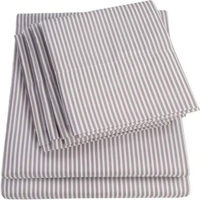Full Size Bed Sheets for Bedroom - 6 Piece Set with 1500 Thread Count Fine Brushed Microfiber, Deep Pocket, 2 Extra Pillow Cases, Classic Stripe Gray, Great Value
