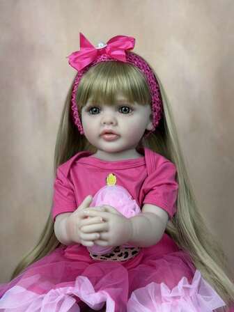 22 tum (55 cm) reborn docka i vinyl, badleksak för prinsessflicka med långt hår, utbytbar outfit, lämplig för barn och flickor, en söt födelsedagspresent