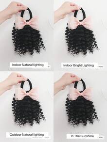 2pcs Ponytail With Yarn Bow Clip Hair 8inch Kids Deep Wave Hair Go Afro Kinky Marley With Elastic For Girls - Natural Black - View 11