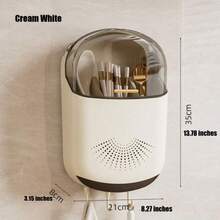 四色壁挂式厨房用具收纳架，带防尘透明盖 – 通风排水，免钻孔粘贴安装，大容量可收纳筷子/勺子/叉子，时尚挂钩设计，节省厨房空间