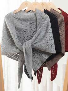 1pc Spring/Summer Knitted Triangle Scarf, Shawl, Wrap, Lightweight Outerwear, Versatile Headscarf/Neck Warmer - Multicolor - View 6