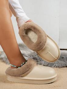 Teenage Girls' Autumn/Winter New Plush Thickened Slip-On-On High Heel Thick Bottom Casual Versatile Indoor Warm Slippers - Beige - View 3