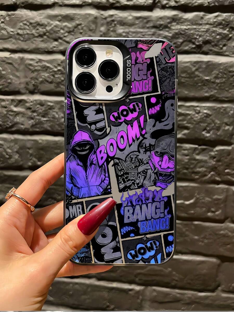 极简黑色TPU动漫拼贴时尚手机壳,单件装,全包防震,兼容苹果17、16、15、14、13、12、11 Pro Max、Air系列,生日礼物派对佳品,国际版,非国内版 - 彩色 - 查看 1