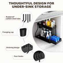 2 Pack Under Sink Organizers Black/White, 2-Tier Large Capacity Pull Out Kitchen & Bathroom Under Sink Drawer Organizer - Space-Saving, Durable Black Storage Solution
