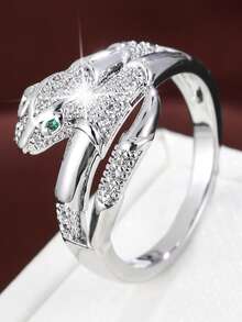 1枚创意蛇形设计合成锆石镶嵌时尚戒指，女士款 - 彩色 - 查看 12