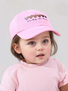 1顶幼儿/女童棒球帽（1-8岁） - “活在当下”心理健康意识积极标语帽，可爱爱心刺绣可调节防晒儿童帽，男女通用休闲时尚帽 - 愛心刺繡 - 查看 10