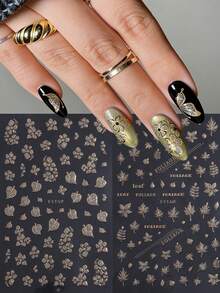 2/8pcs French Floral & Butterfly 3D Self-Adhesive Nail Art Stickers, With Shiny Sequins, Hot Stamping Craft, Waterproof, Acrylic Material, Disposable, Glossy Surface, Suitable For Home And Nail Salon Use Nails - Multicolor - View 5