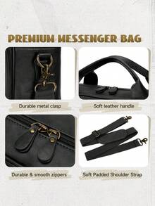 NEWHEY 男士笔记本电脑包 PU 皮革斜挎包 15.6 英寸公文包 复古电脑手提包 商务办公 - 彩色 - 查看 5