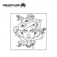 INKARTLINK 革命性纹身技术，半永久纹身，逼真纹身，美杜莎，戈耳工，伤心人纹身，临时纹身，假纹身，防水，外观逼真，小众设计纹身，果汁纹身，植物纹身 - 黑色 - 查看 4