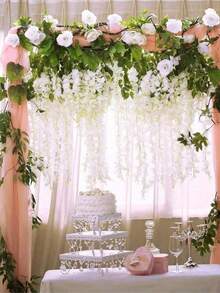 12pcs 110cm Artificial Wisteria Vine Branches With Silk Flowers, White Artificial Wisteria Flowers/Plants, White Room Decor, Fake Hanging Floral, Suitable For Home, Garden, Outdoor Ceremony, Wedding Arch Floral Decor, Spring, Summer, Tabletop Garden Decoration