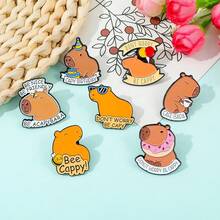 1/7 pièces Broche animale créative Capybara mignon Pin émail métal Insigne Bijoux Vêtements Sac à dos Accessoires Cadeau pour amis - Multicolore - Voir 5