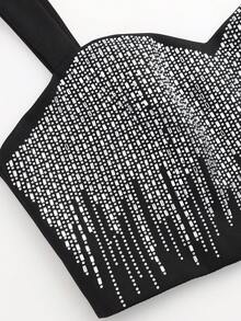 D&M Women's Glamorous Rhinestone Striped Sexy Backless Crop Top, Fashionable Versatile Garment For Women, Creating A Modern Look, Perfect For Nights Out And Special Occasions, Dazzling - Black - View 9