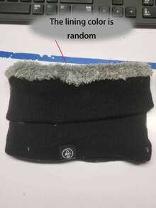 1条优雅纯色涤纶围巾，带天鹅绒衬里 - 男女通用弹力针织保暖围脖，户外保暖，80%涤纶，20%氨纶，可机洗 - 衬里颜色随机