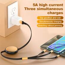 120W Multi-Function Fast Charging Cable, 3-In-1 Retractable Charging Cable - USB C/Lightning/Micro USB, 5A High-Speed Fast Charging Cable, Adjustable Data Cable, Suitable For All Devices Travel Multi-Function Charger