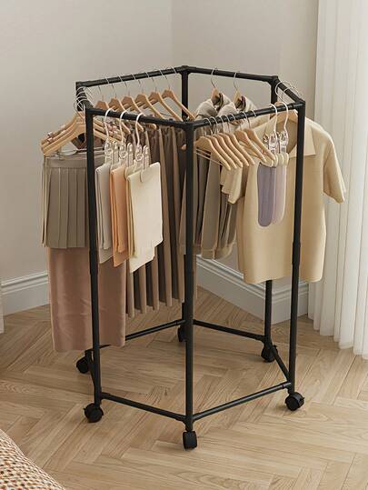 Percha de ropa giratoria de 6 lados, estante de ropa vertical independiente, adecuado para lavandería y almacenamiento en el hogar, ahorro de espacio (negro/blanco), estantería de almacenamiento minimalista, estructura resistente y duradera, material de alta calidad, adecuado para apartamentos pequeños, conveniente y práctico.