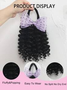 1pc Deep Wave Ponytail With Yarn Bow Clip Go Afro Kinky Marley With Elastic For Girls Kids - Natural Black - View 5