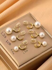 1 Pair Fashion Faux Pearl Pendant Earrings For Women, Clip-On Earrings With High-End Elegant Vibe, Suitable For Daily Wear And Holiday Gifts