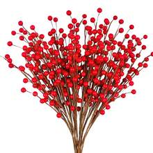 1/3/6pcs Artificial Red Lingonberry Branches, Suitable For Scene Decoration, Living Room, Bedroom, Vase Arrangement, Party Decor, Tabletop Centerpiece, Home Decor, Kitchen, Wedding, Dining Table, Office, Party & Holiday, Bedroom Accessories Artificial Plants - Multicolor - View 9