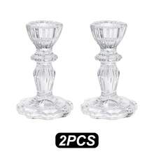 2pcs/4pcs Transparent Glass Candle Holders, Flower Shaped Base Design Glass Candle Holders, Decorative Candle Holders, Pillar Candle Holders, Party Dining Table Decor, Home Decor, Valentine's Day Gift