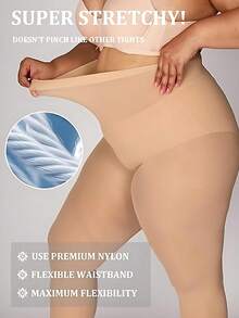 Plus Size Beige Sheer Tights - High Waist, No-Slip Stay-Up, Curvy Flattering Fit, Soft Stretch Pantyhose For Women Daily/Office Wear - Apricot - View 3