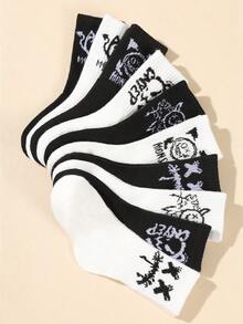 10 đôi tất cổ cao bằng vải in họa tiết tranh trừu tượng graffiti, phong cách đường phố, phù hợp để mặc hàng ngày. - Nhiều màu - Xem 4