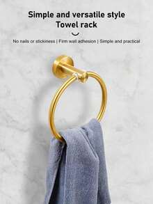 1pc 304 Stainless Steel Round Towel Ring Holder, Bathroom Towel Rack - Multicolor - View 5