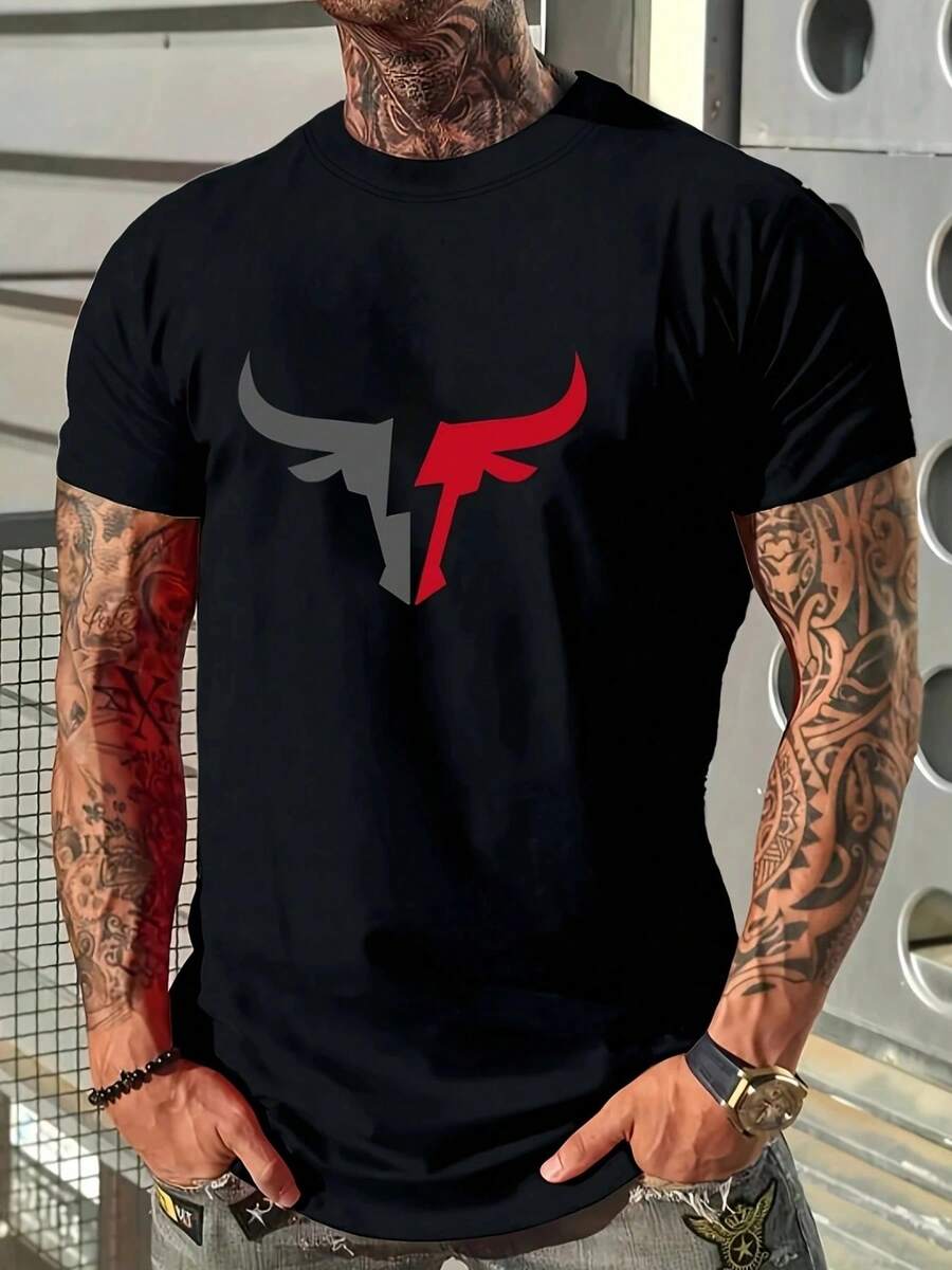 Camiseta de moda para hombre, transpirable y cómoda, ideal para actividades al aire libre, estilo informal, con tecnología de impresión de alta calidad, diseño de cuello redondo, corte holgado y fácil de cuidar. - Negro - Ver 1