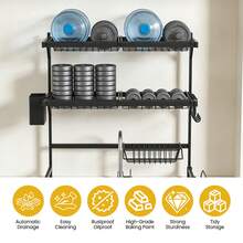 Dish Rack Above Sink - Three-Tier Large Capacity Drain Rack With Knife And Utensil Storage Compartments, Kitchen Organisation Essential, Ideal Gift For The Home Dimensions: Length 25.67in X Width 12.36in X Height 29.69in Colour: Black - 黑色三層 - 查看 4