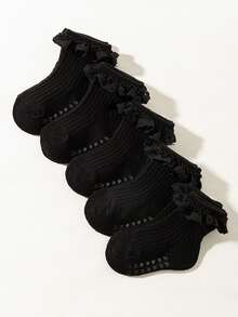 1/5/10 Pairs Baby/Toddler Girls Black & White Non-Slip Dot Socks, Classic Versatile Cute Lace Trim Socks, Minimalist Fashion Soft Breathable Moisture-Wicking Short Socks, Suitable For Holidays, Gifts, Daily Wear, Stage Performance, Campus Activities, Vacation - Multicolor - View 12