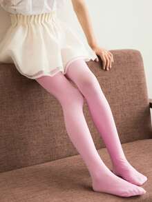 1 双女童芭蕾舞紧身裤，薄款连裤袜，弹性粉色，适合儿童，春夏