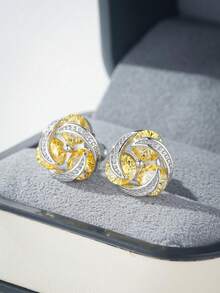 1pair Fashion Unique Silver Color Yellow Cubic Zirconia Stud Earrings For Women's Wedding Jewelry Accessories Party Daily Wear Gifts - Hoa tai - Xem 4