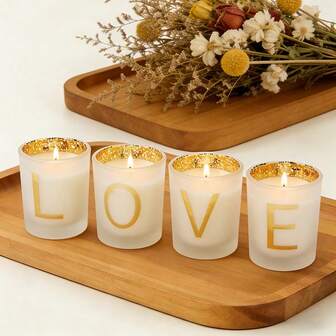4 st Glitter Love Letter Glasljusstakar Alla hjärtans dag Romantiskt Bröllopsfrieri Bordsdekoration Hemmafestdekor