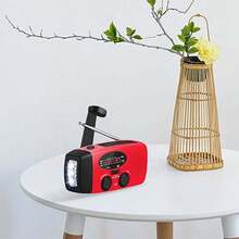 Radio Dinamo de manivela Solar portátil, Radio Solar de Cuerda con Cargador de teléfono USB Recargable y Linterna para Acampar, Senderismo - Rojo - Ver 7