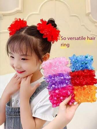 2pcs Cute Flower Hair Scrunchies For Girls, Suitable For Daily Wear And Performances, Children Adorable Hair Accessories, Princess Style Hair Ties, Flower Hair Bands For Girls