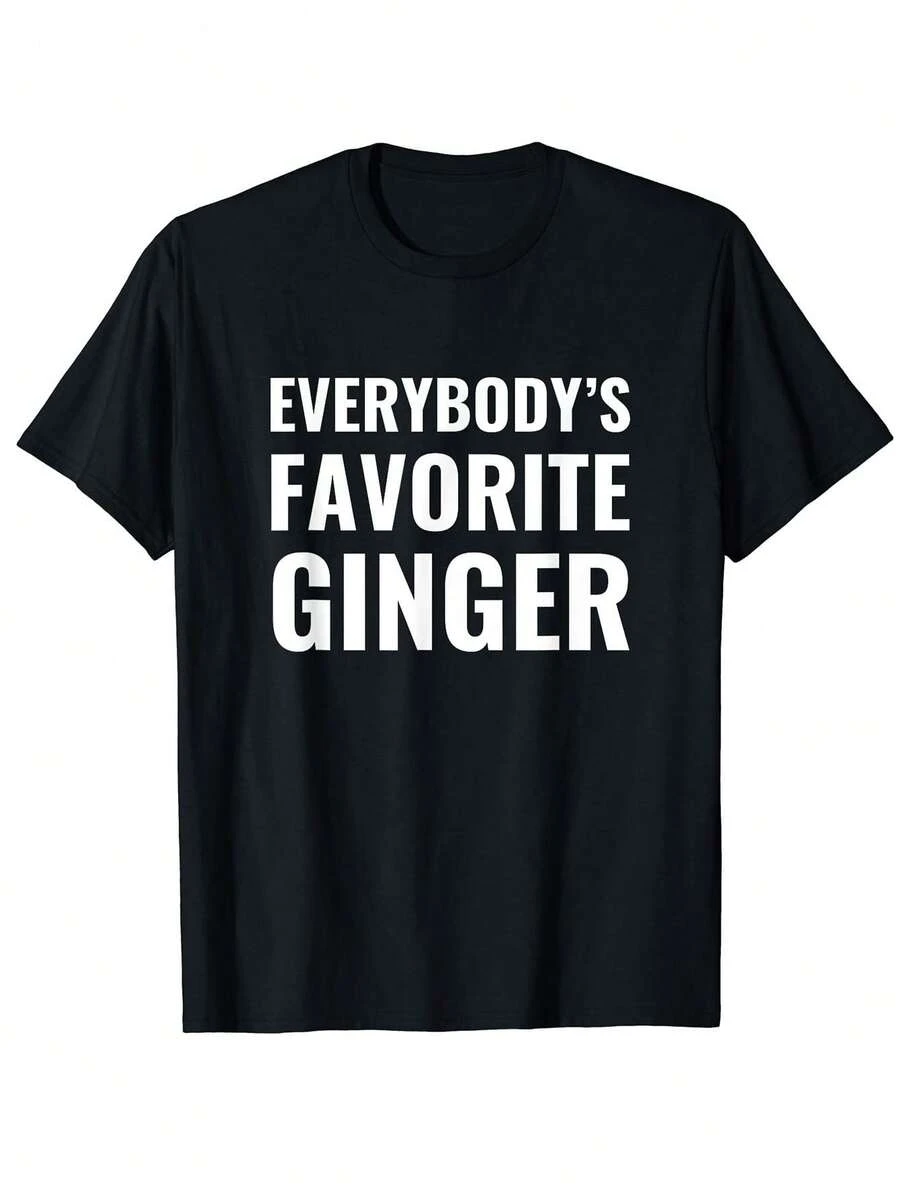 Everybody'S Favorite Ginger" Men'S Funny Redhead St. Patrick'S Day T-Shirt - Classic Black , Casual & Comfortable For Travel, Sports & Daily Wear, Short Sleeve, Round Neck, Sports Shirt | Humorous Slogan Tee, Perfect Birthday Christmas Mother's Day Gift Size - 黑色 - 查看 1