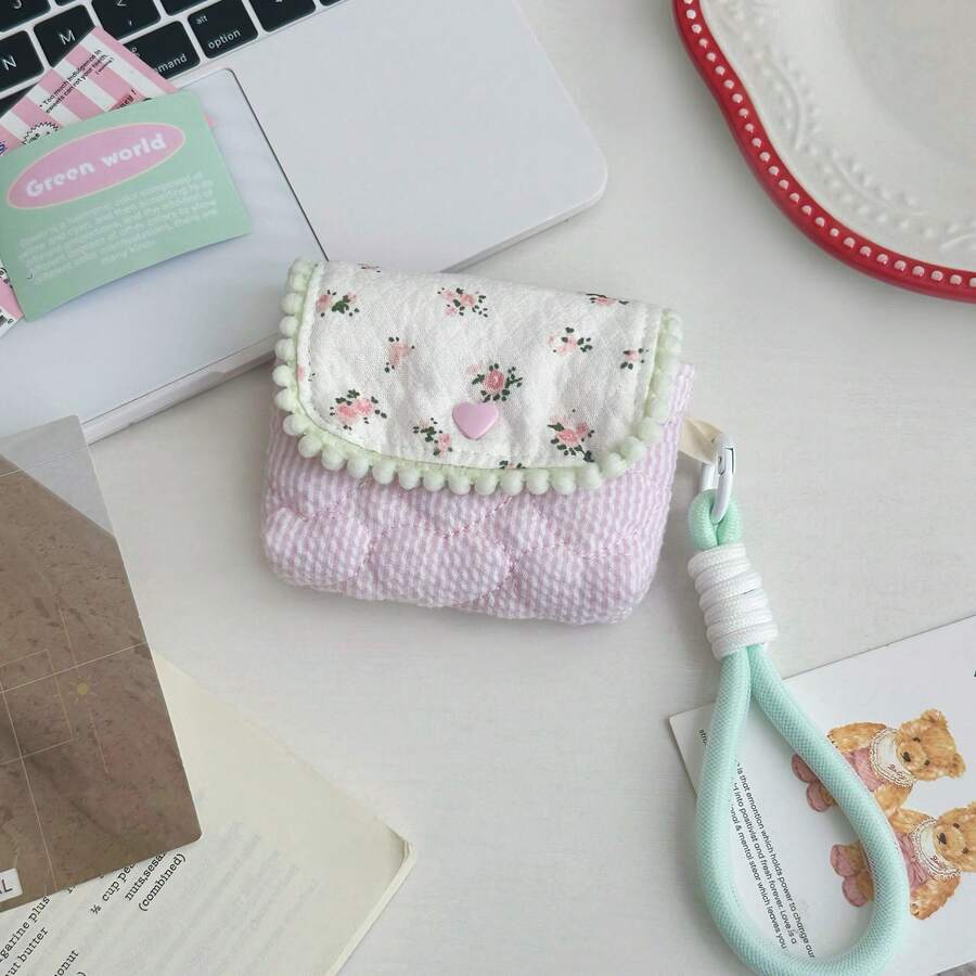 Korean Version Ins Small Floral Women Storage Bag Compact Portable Card Holder CCD Camera Bag Handheld Earphone Miscellaneous Storage Bag - Pink - View 1