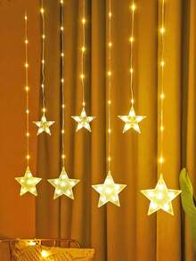 1 String 2m/6.56ft 82 LED Star Lights, Powered By 3 AA Batteries (Not Included), Flashing Lights, Indoor Wall Decor Star Lights, Suitable For Wedding, Party, Holiday, Bedroom Decor, Outdoor Garden Tree Decor, Home Decor Star & Moon Curtain Lights - Transparent - View 4