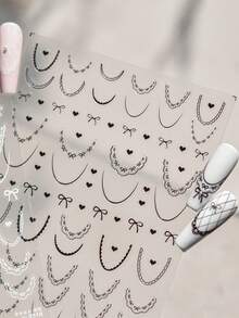 Miếng dán móng tay mỏng và bền, kiểu ren ballet, phụ kiện trang trí móng tay Pháp, nơ xinh xắn, họa tiết ren 3D, decal tự làm. - màu đen - Xem 1