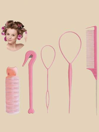 5-delat hårstylingset - Spetsig kam + Dubbelsidig kam + Ögonbrynsborste + Hårklippningsborste + Lyftnål, Professionella salongsverktyg, Lämplig för alla hårtyper, Enkel grooming och styling för hemmabruk eller salongbruk