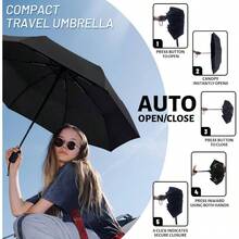 Travel Auto Open Close Windproof LightWeight Unbreakable Umbrellas - Marco negro de 8 costillas - Ver 5