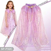 Kids Costume Play Toy Sequin Cape Necklace Ring Crown Wand Set, Sequin Cloak Cape Veil Suitable For Birthday Party Holiday Christmas New Year Gift