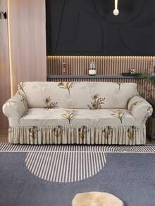 1件印花沙发套，带裙边，防滑防污，适用于卧室、办公室、客厅、家居装饰，四季皆宜。 - 杏色 - 查看 5