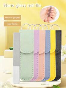 6pcs/2pcs New Nail File Set With Yellow Leather Storage Box And Transparent Nail Files, Suitable For Beginners For Simple Manicure, Mini Double-Sided Tools With Glass Polishing Strip For Shiny Nails, Crystal Nail File Manicure Transparent Tools - Multicolor - View 2