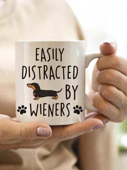 1pc Dachshund Paw Print Ceramic Coffee Mug 11oz - "Easily Distracted By Wieners" Humorous Pet Lover'S Cup, Insulated, Reusable, Ideal Dog Enthusiasts Christmas Gifts,1pc, 11oz Ceramic Coffee Mug With  - Insulated, Hand Wash Only - The Perfect Gift For Coffee Lovers, Men And Women
