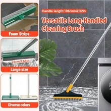 Cepillo de limpieza multiusos para piso y pared, cepillo de limpieza para baldosas de baño con raspador, cepillo de limpieza con mango largo, cepillo para piso, sin rincones muertos, artículos de limpieza, herramienta de limpieza - Multicolor - Ver 2
