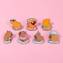 1/7 pièces Broche animale créative Capybara mignon Pin émail métal Insigne Bijoux Vêtements Sac à dos Accessoires Cadeau pour amis - Multicolore - Voir 4