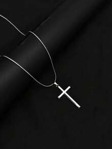 1pc French Fashion 18K Gold Plated Stainless Steel Hydraulic Cross Pendant Necklace, Unique Luxury Design, Versatile Accessory