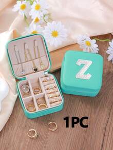 1 cutie de bijuterii cu perle albe, cutie de bijuterii de călătorie, cutie de bijuterii, cutie de machiaj, cutie de depozitare, cadou personalizat - cutie de bijuterii de călătorie roz, cadou de ziua de naștere pentru femei, cadou de Crăciun pentru adolescente, cutie de bijuterii de călătorie cu litere AZ